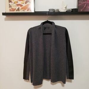 THE Kooples Leather Merino Wool Gray Black Cardigan